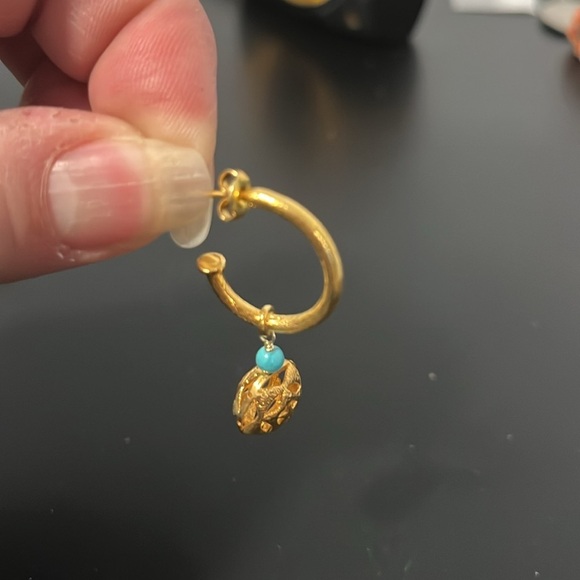 Azaara Gold & Turquoise drop hoop dangle earrings High Quality - Picture 3 of 6